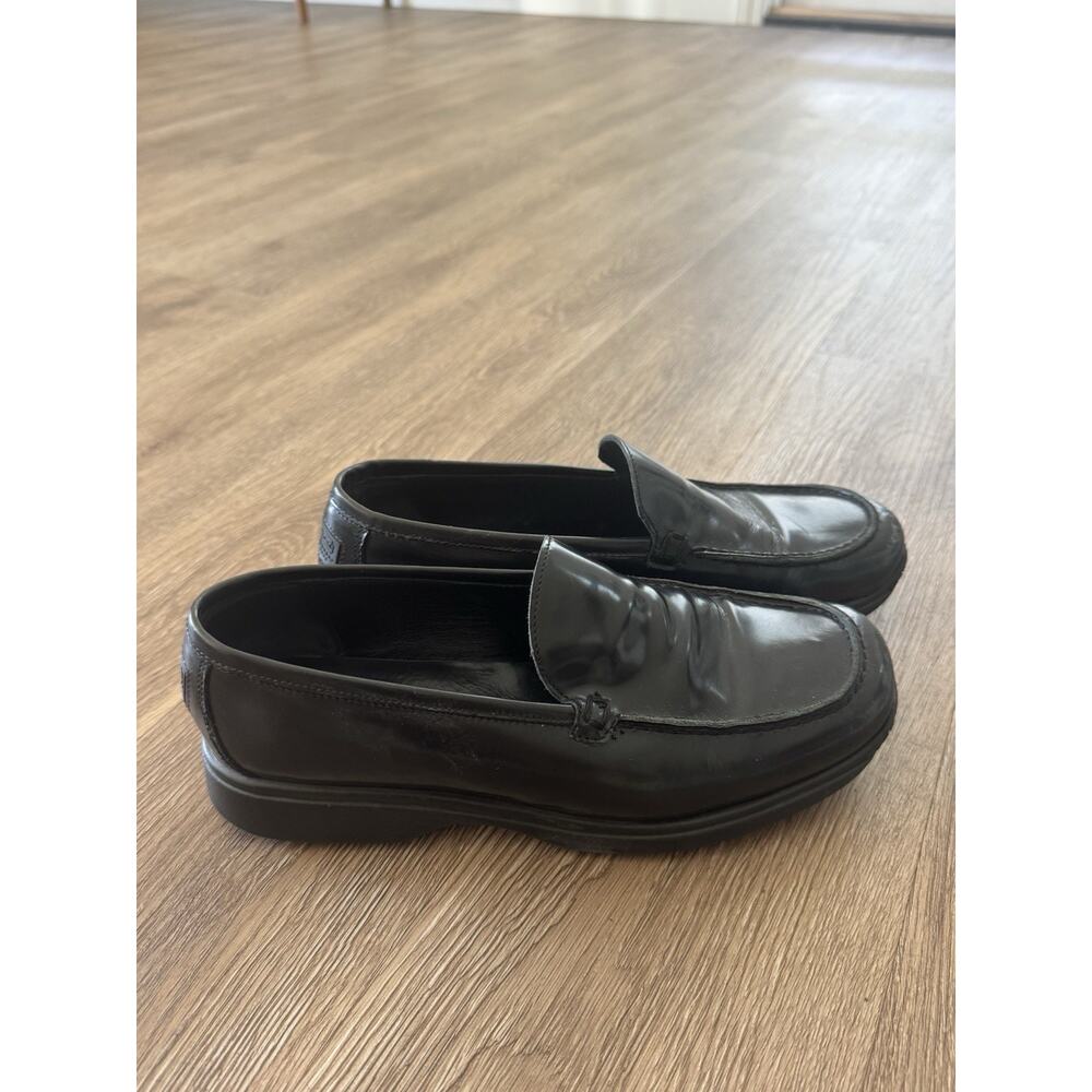 Coach Black Leather Loafer Shoes Square Toe Slip On Logo Accent Casual